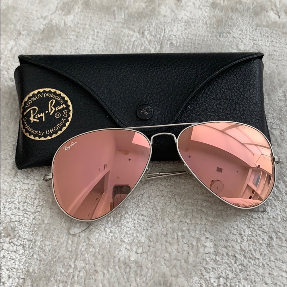 Ray-Ban Aviator Sunglasses Silver Frame Pink Mirrored Lenses